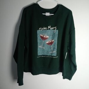 Anthropologie Maeve Christmas Cocktail Drink Sweatshirt Size L
